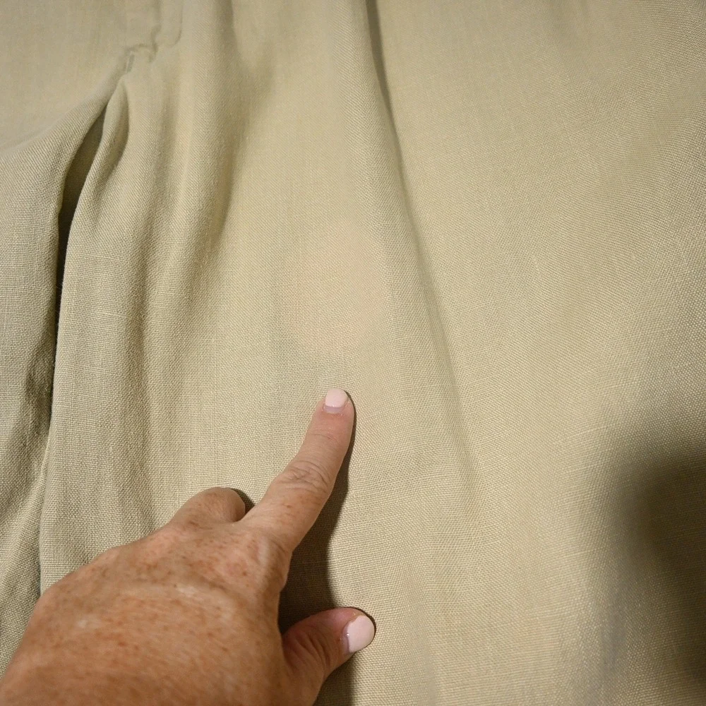 Successo Uomo Trousers Mens Pleated Cuffed 100% Linen 36 Khaki Beige Flaws